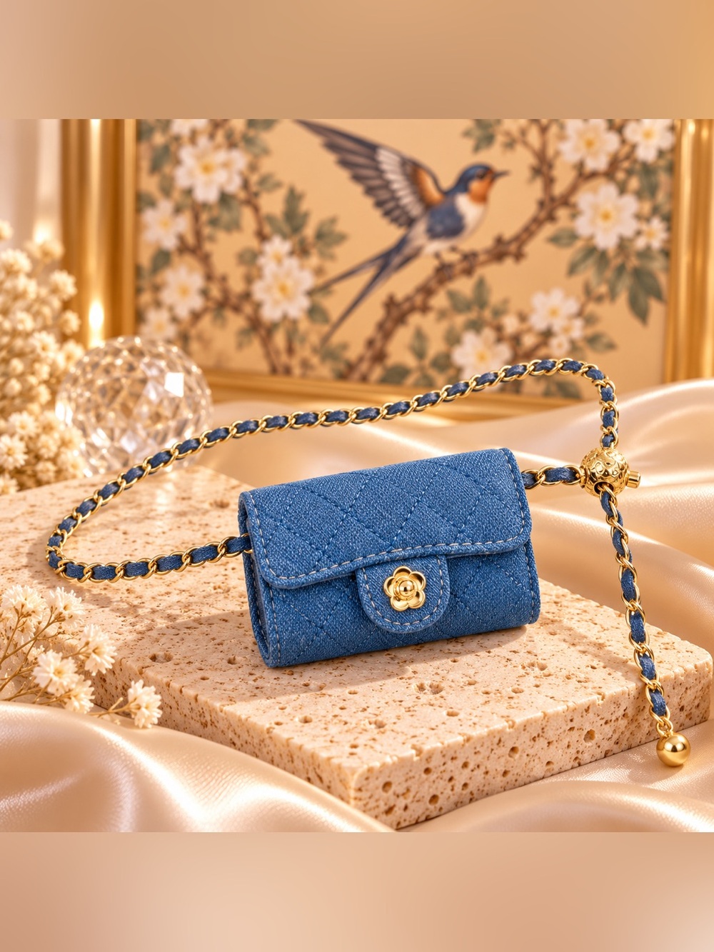 Mini Denim Crossbody Bag Quilted Chain Belt Bag Small Purse Fifi Closet